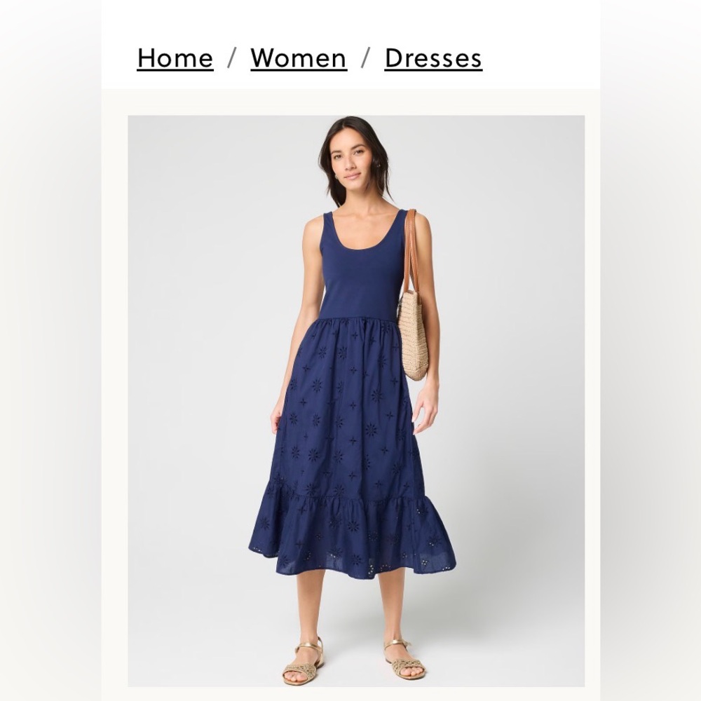 J Crew mixed media eyelet dress. NWT, never worn. Size medium, navy.